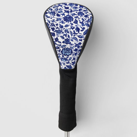 Dunkelmarineblau-Blumenmuster auf Weiß Golf Headcover (Vorderseite)