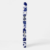 Dunkelmarineblau-Blumenmuster auf Weiß iPhone Hülle (Rechte Seite)