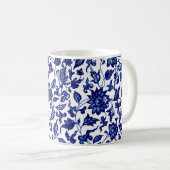 Dunkelmarineblau-Blumenmuster auf Weiß Kaffeetasse (VorderseiteRechts)