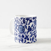 Dunkelmarineblau-Blumenmuster auf Weiß Kaffeetasse (Vorderseite Links)