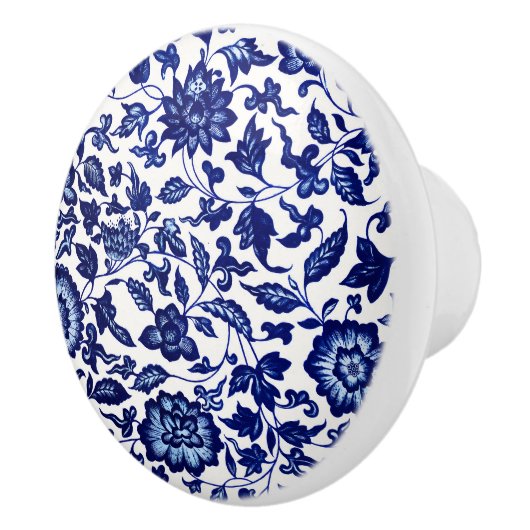 Dunkelmarineblau-Blumenmuster auf Weiß Keramikknauf (Rechts)