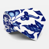 Dunkelmarineblau-Blumenmuster auf Weiß Krawatte (Gerollt)