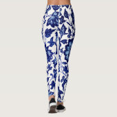 Dunkelmarineblau-Blumenmuster auf Weiß Leggings (Rückseite)