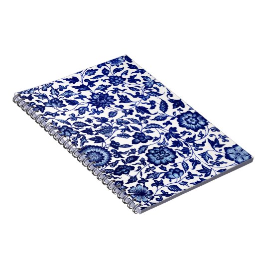 Dunkelmarineblau-Blumenmuster auf Weiß Notizblock (Rechte Seite)