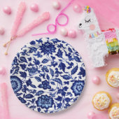 Dunkelmarineblau-Blumenmuster auf Weiß Pappteller (Party)