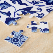 Dunkelmarineblau-Blumenmuster auf Weiß Puzzle (Seite)