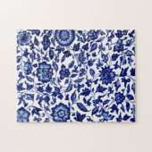 Dunkelmarineblau-Blumenmuster auf Weiß Puzzle (Horizontal)