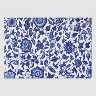 Dunkelmarineblau-Blumenmuster auf Weiß Seidenpapier