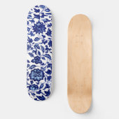 Dunkelmarineblau-Blumenmuster auf Weiß Skateboard (Vorderseite)