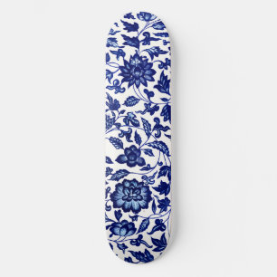 Dunkelmarineblau-Blumenmuster auf Weiß Skateboard