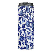 Dunkelmarineblau-Blumenmuster auf Weiß Thermosbecher (Rückseite)