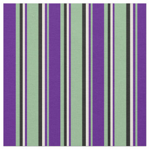 Dunkelmeergrün, Indigofarben, Beige und Schwarz Stoff