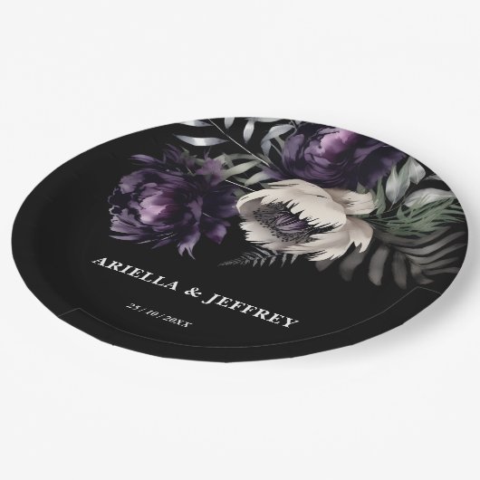 Dunkelmoody boho elegante Hochzeitsvorlage Pappteller (Schrägansicht)