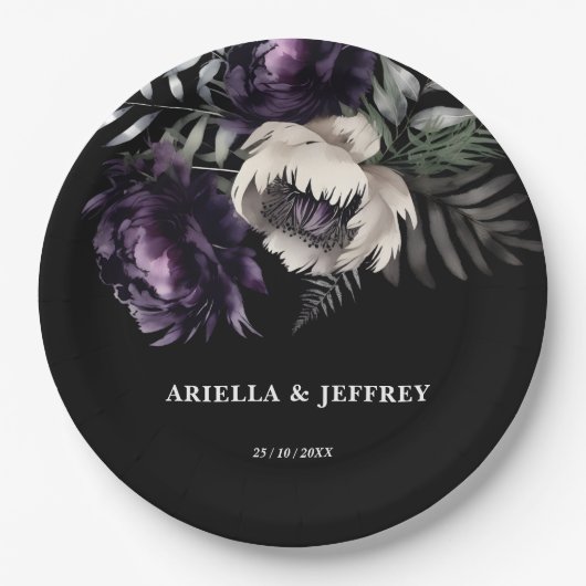 Dunkelmoody boho elegante Hochzeitsvorlage Pappteller (Vorderseite)