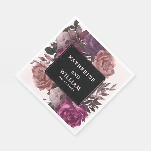 Dunkelmoody-Bordeaux-Blütenblütenhochzeit Serviette (Ecke)