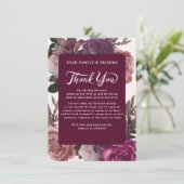 Dunkelmoody-Bordeaux und lila blumenreiche Hochzei Dankeskarte (Stehend Vorderseite)