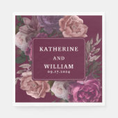 Dunkelmoody-Bordeaux und lila blumenreiche Hochzei Serviette (Vorderseite)