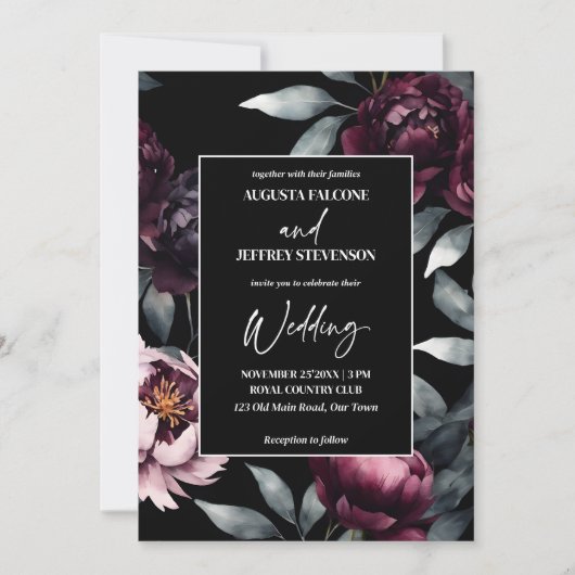 Dunkelmoody-bordeauxfarbene Blume, elegant in eine Einladung (Vorderseite)