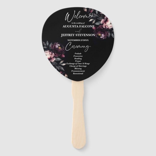 Dunkelmoody noir elegantes Hochzeitsprogramm Fächer (Vorderseite)