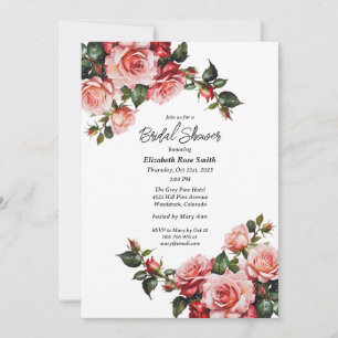 Dunkelmoody, rosa und rote Rosen Brautparty Einladung
