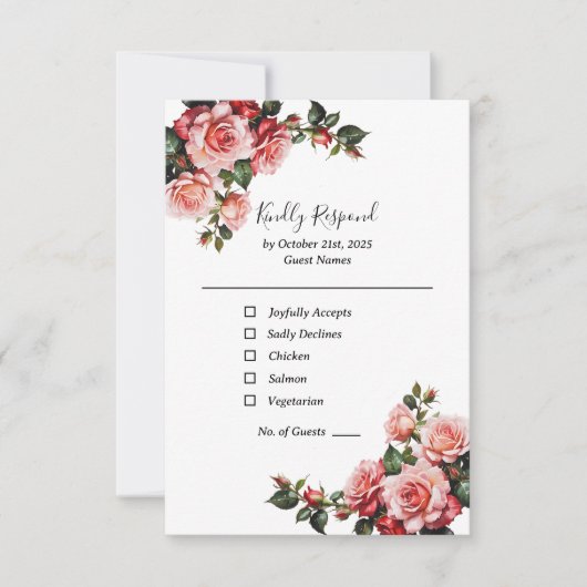 Dunkelmoody, rosa und rote Rosen, grüne Hochzeit RSVP Karte (Vorderseite)