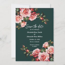 Dunkelmoody, rosa und rote Rosen, grüne Hochzeit Save The Date