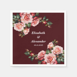 Dunkelmoody-Rosa- und rote Rosen-Maronehe Serviette