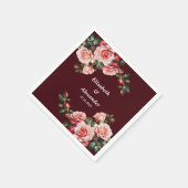 Dunkelmoody-Rosa- und rote Rosen-Maronehe Serviette (Ecke)