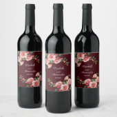Dunkelmoody-Rosa- und rote Rosen-Maronehe Weinetikett (Flaschen)