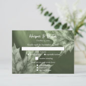 dunkelmoosgrün mit Ahorn-Blätter Akzent QR-Code RSVP Karte (Stehend Vorderseite)
