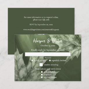 dunkelmoosgrün mit Ahorn-Blätter Akzent QR-Code RSVP Karte