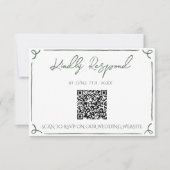Dunkelmoosgrüne Whimsical Boho QR-Code-Hochzeit RSVP Karte (Vorderseite)