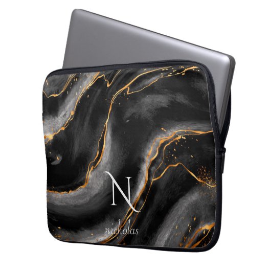 Dunkelnächtlicher Gold-Glitzer-Marmor anpassbar Laptopschutzhülle (Vorderseite Links)