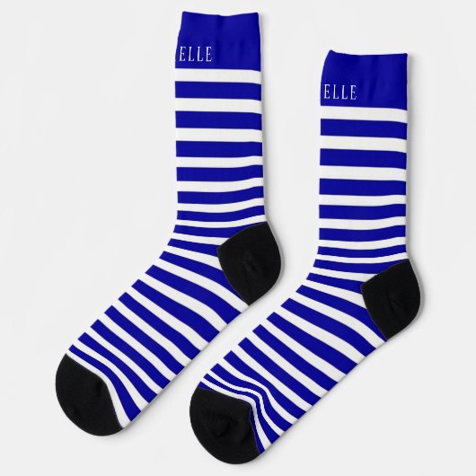 Dunkelnarbenblauer, weißer Retro-Individuelle Name Socken (Linkes Detail)