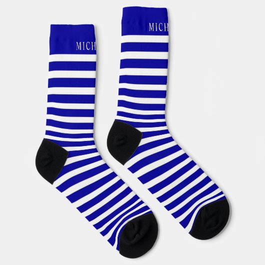 Dunkelnarbenblauer, weißer Retro-Individuelle Name Socken (Rechts)