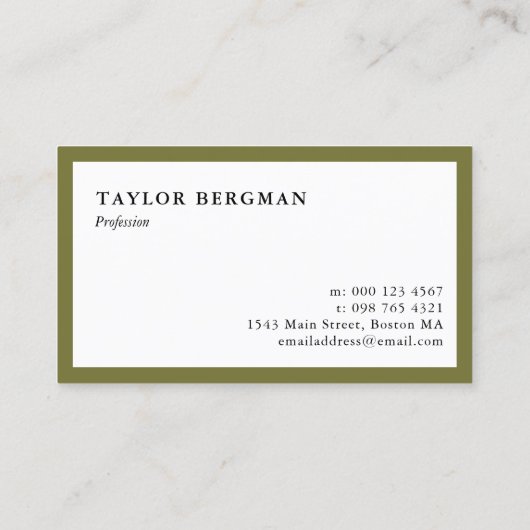 Dunkelolie grüne Grenze Ihr Logo Minimalistisch Visitenkarte (Rückseite)
