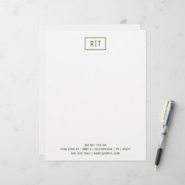 Dunkelolive Green Moderne Monogram Simple Briefbogen