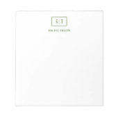 Dunkelolive Green Simple Modern Monogram Notizblock (Vorderseite)
