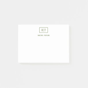 Dunkelolive Green Simple Modern Monogram Post-it Klebezettel