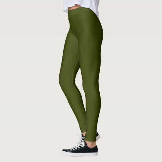 Dunkelolivengrün, solide Farbe Leggings (Links)