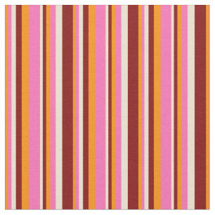 Dunkelorange, Hot Pink, Beige und Maroon Streifen Stoff