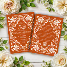 Dunkelorange shabby chic QR-Jubiläumseinladung