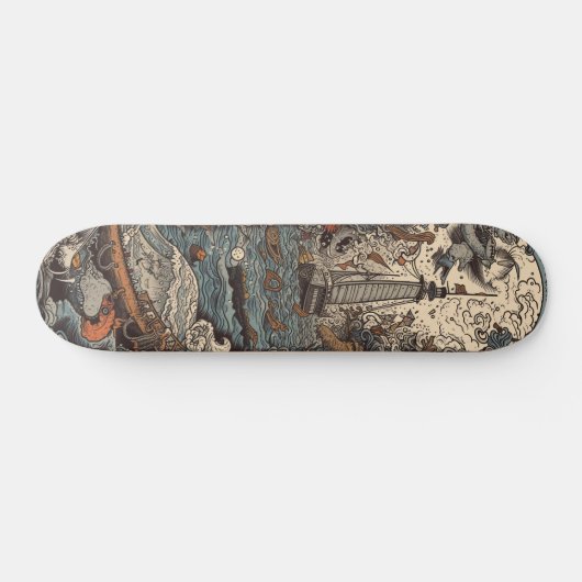 Dunkelpsychedelischer Leuchtturm Skateboard (Horizontal)