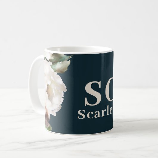 Dunkelromantisch bemalt Blumen Initialen Geschenk Kaffeetasse (Vorderseite Links)