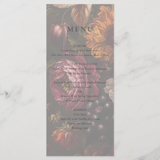 Dunkelromantische Barockmalerei Menükarte (Vorderseite)