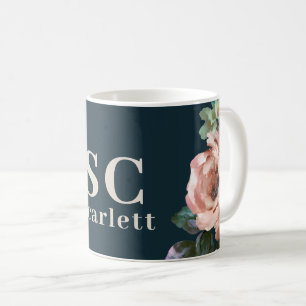 Dunkelromantische Blumen-Initialen Geschenk elegan Kaffeetasse