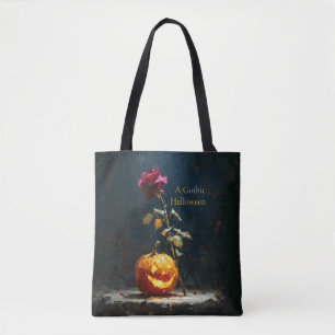 Dunkelromantische Kürbis- und Rosen-Halloween-Tasc Tasche
