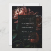 Dunkelromantisches Black Peony Floral Wedding Foto Save The Date (Vorderseite)