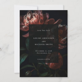 Dunkelromantisches Black Peony Floral Wedding Foto Save The Date