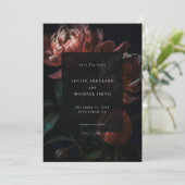 Dunkelromantisches Black Peony Floral Wedding Foto Save The Date (Stehend Vorderseite)